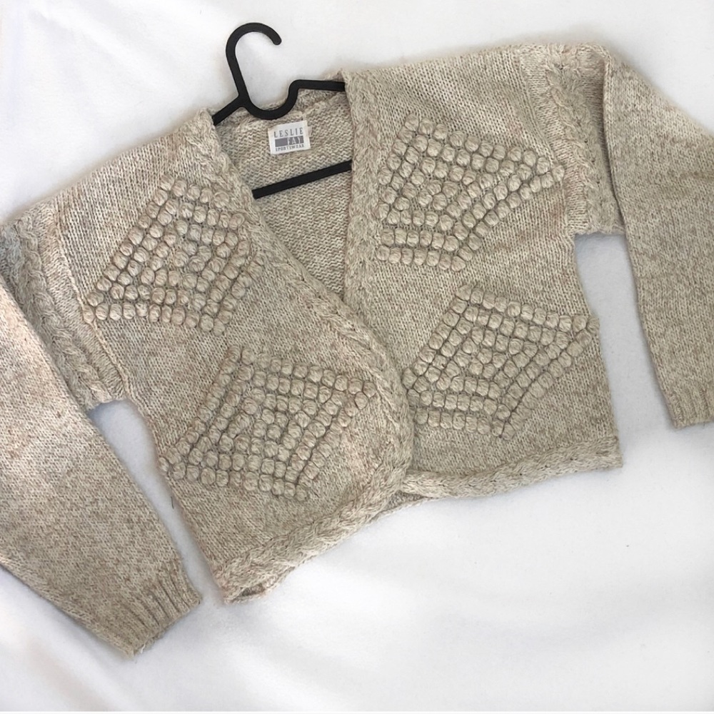 Vintage Leslie Fay Sportswear Tan Knit Cardigan